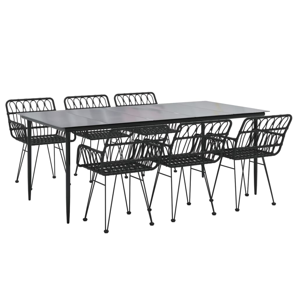 Set da Pranzo da Giardino 7 pz Nero in Polyrattan - homemem39