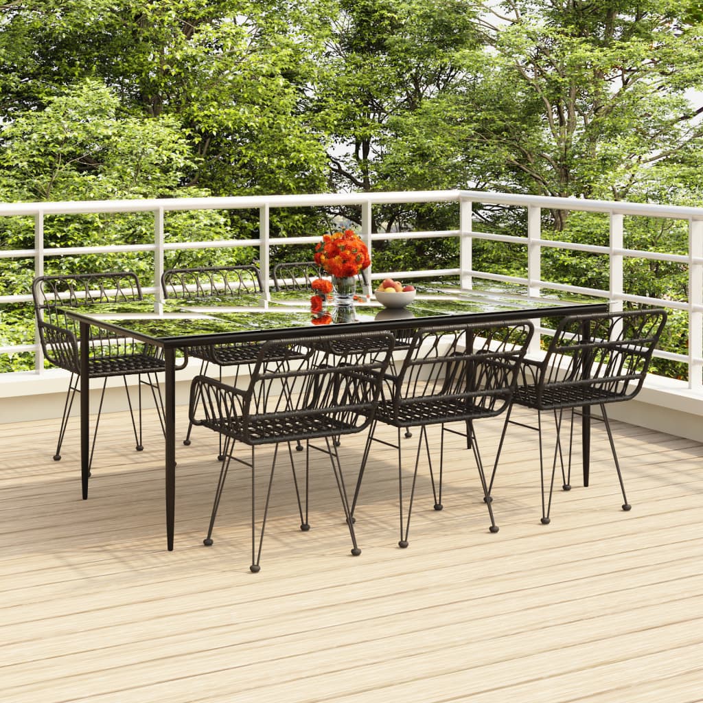 Set da Pranzo da Giardino 7 pz Nero in Polyrattan - homemem39
