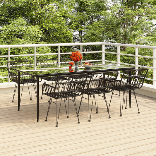 Set da Pranzo da Giardino 7 pz Nero in Polyrattan - homemem39