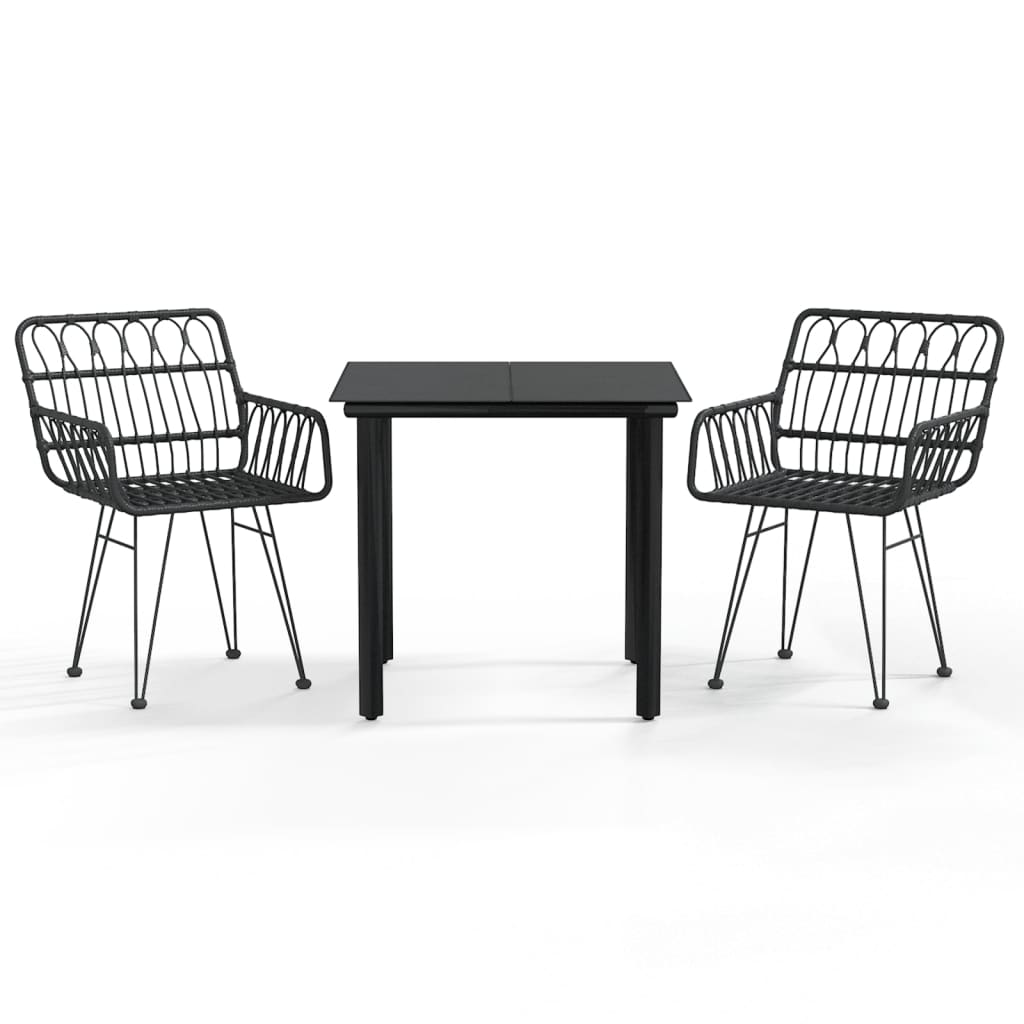 Set da Pranzo da Giardino 3 pz Nero in Polyrattan - homemem39