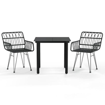 Set da Pranzo da Giardino 3 pz Nero in Polyrattan - homemem39