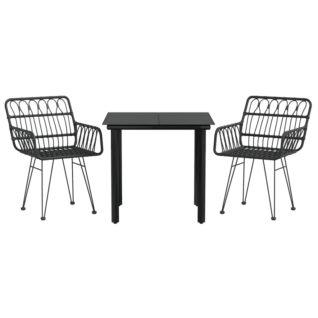 Set da Pranzo da Giardino 3 pz Nero in Polyrattan - homemem39