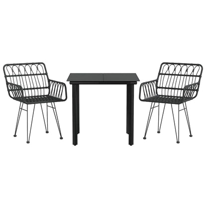 Set da Pranzo da Giardino 3 pz Nero in Polyrattan - homemem39