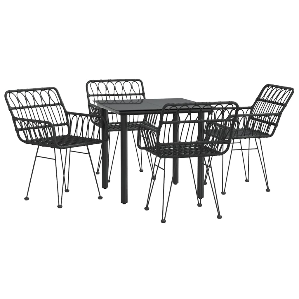 Set da Pranzo da Giardino 5 pz Nero in Polyrattan - homemem39