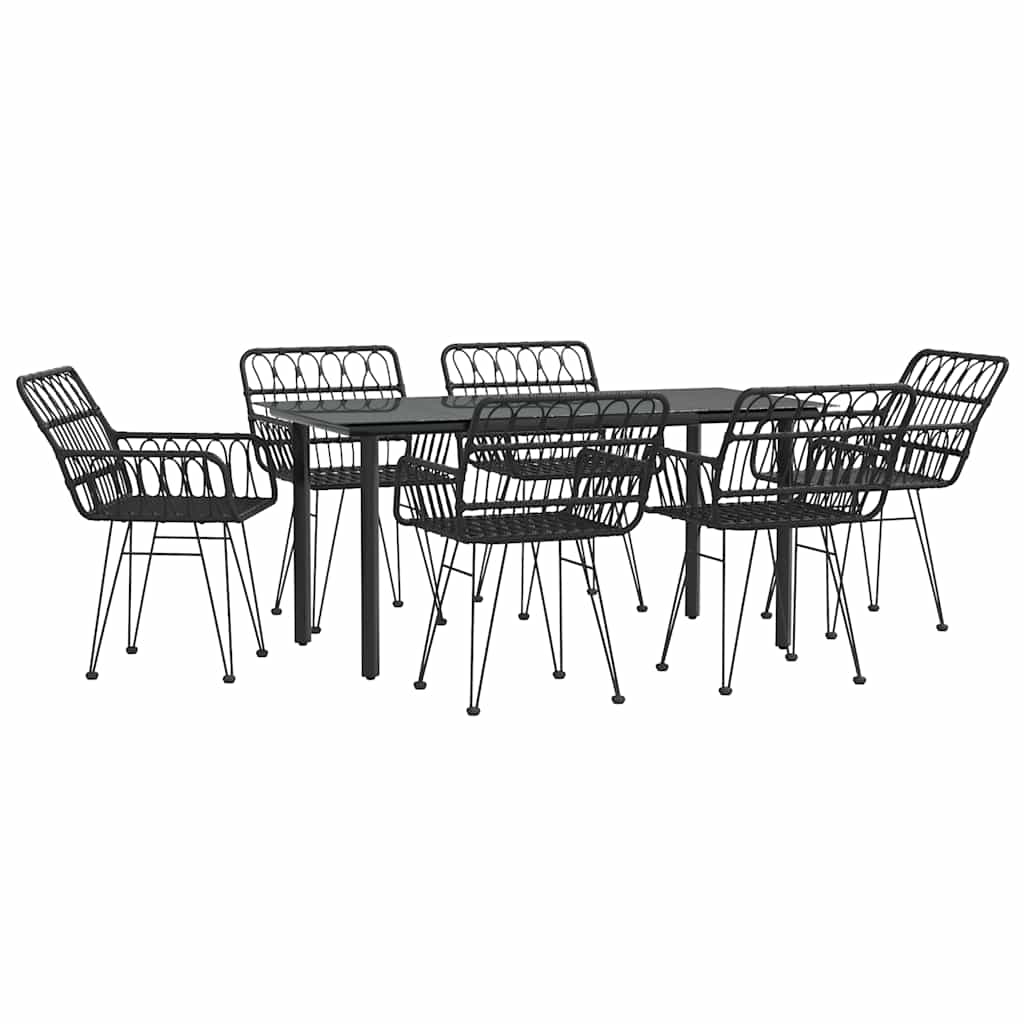 Set da Pranzo da Giardino 7 pz Nero in Polyrattan | homemem39