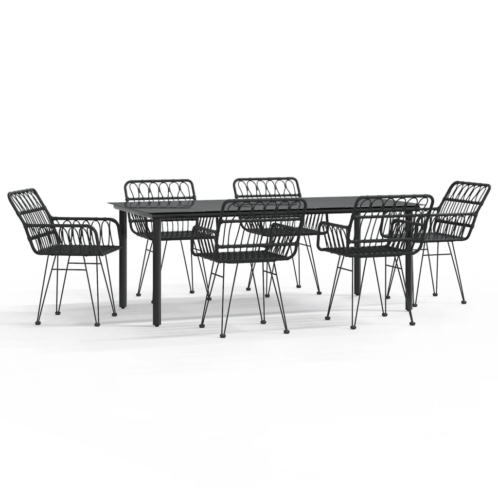 Set da Pranzo da Giardino 7 pz Nero in Polyrattan - homemem39