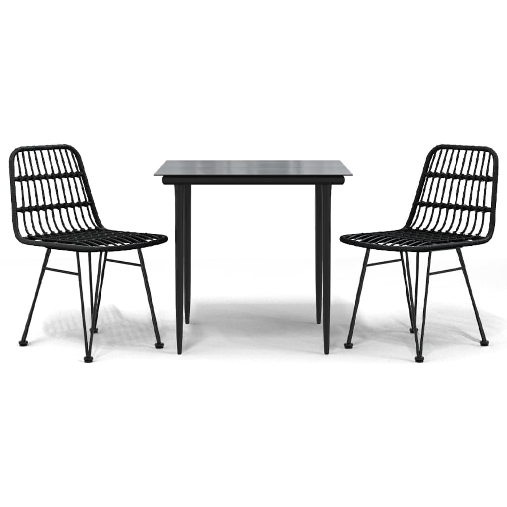 Set da Pranzo da Giardino 3 pz Nero in Polyrattan | homemem39