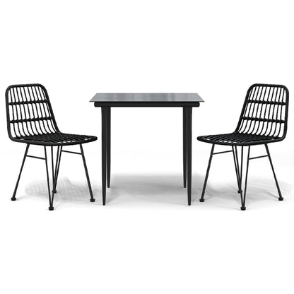 Set da Pranzo da Giardino 3 pz Nero in Polyrattan | homemem39