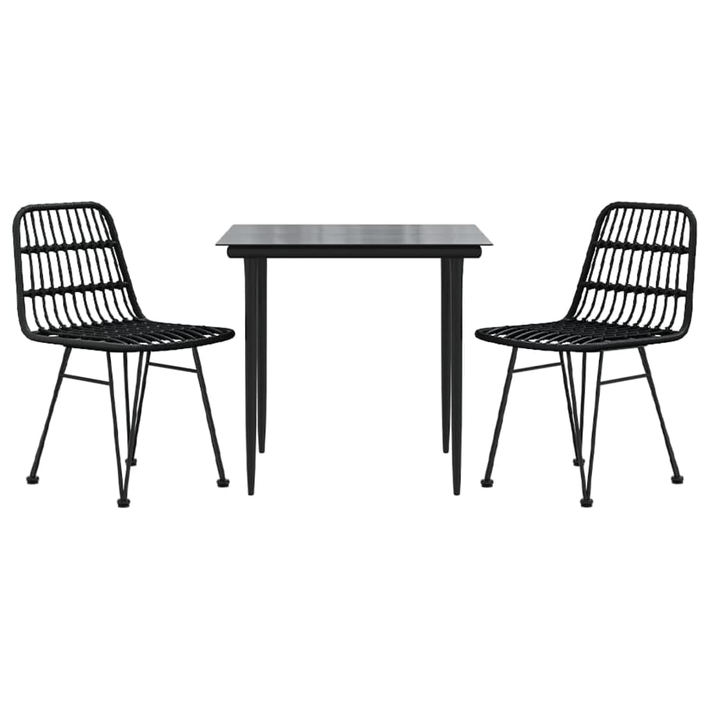 Set da Pranzo da Giardino 3 pz Nero in Polyrattan | homemem39