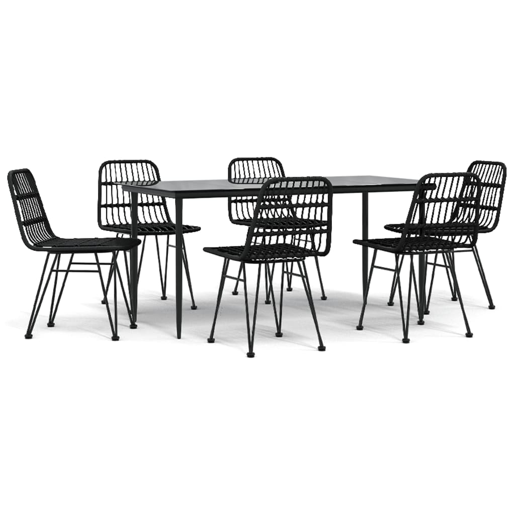 Set da Pranzo da Giardino 7 pz Nero in Polyrattan - homemem39
