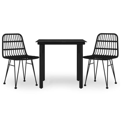 Set da Pranzo da Giardino 3 pz Nero in Polyrattan - homemem39