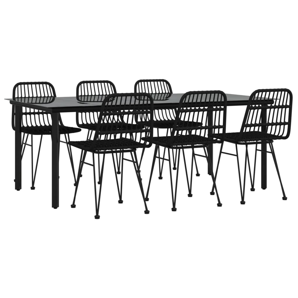 Set da Pranzo da Giardino 7 pz Nero in Polyrattan - homemem39