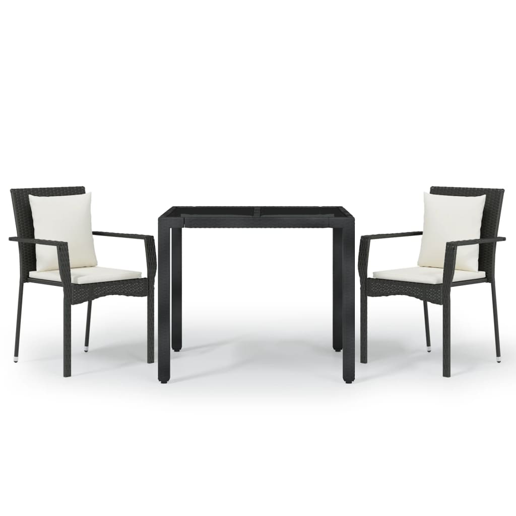 Set da Pranzo da Giardino 3 pz con Cuscini Nero in Polyrattan | homemem39