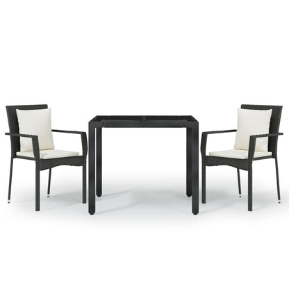 Set da Pranzo da Giardino 3 pz con Cuscini Nero in Polyrattan | homemem39