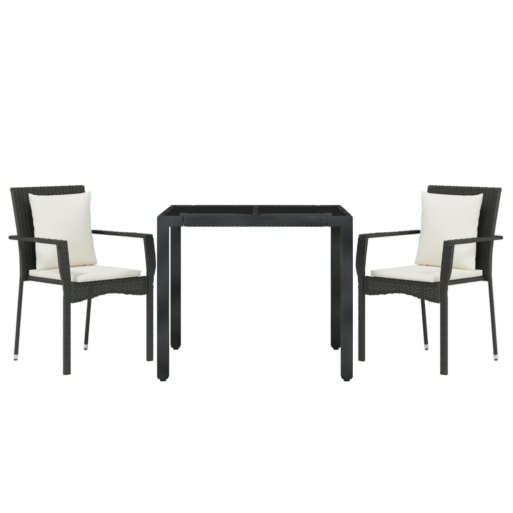 Set da Pranzo da Giardino 3 pz con Cuscini Nero in Polyrattan | homemem39