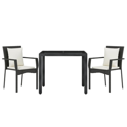 Set da Pranzo da Giardino 3 pz con Cuscini Nero in Polyrattan | homemem39