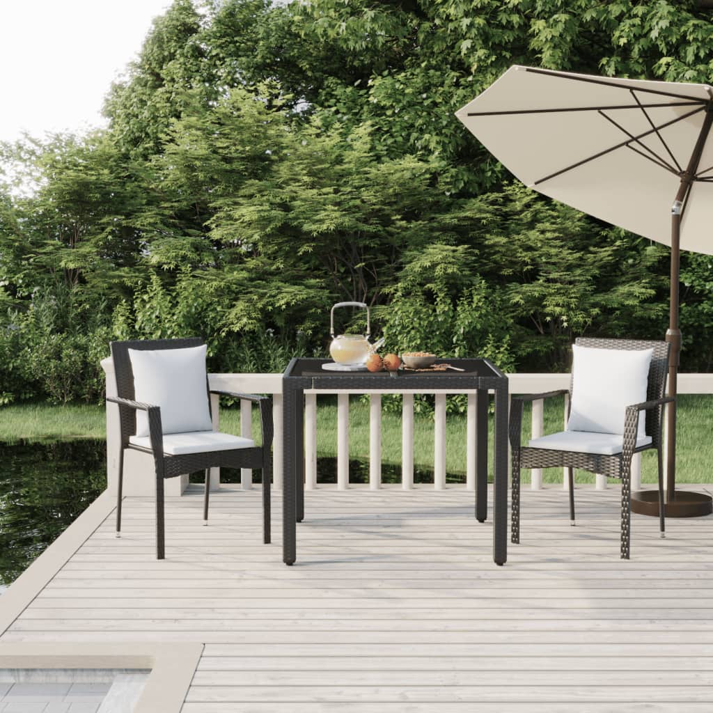 Set da Pranzo da Giardino 3 pz con Cuscini Nero in Polyrattan | homemem39