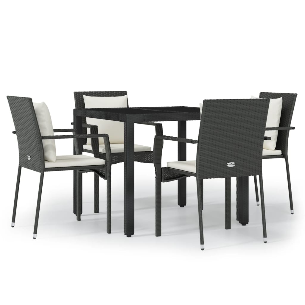 Set da Pranzo da Giardino 5 pz Nero con Cuscini in Polyrattan | homemem39
