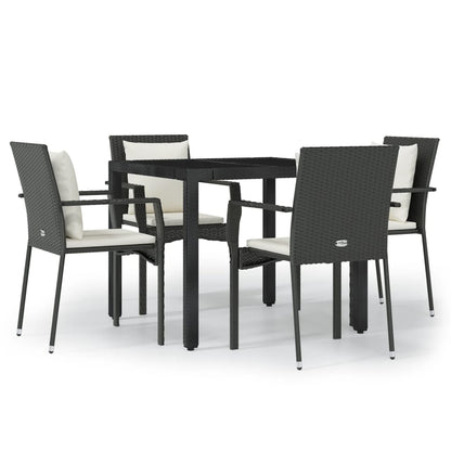 Set da Pranzo da Giardino 5 pz Nero con Cuscini in Polyrattan | homemem39