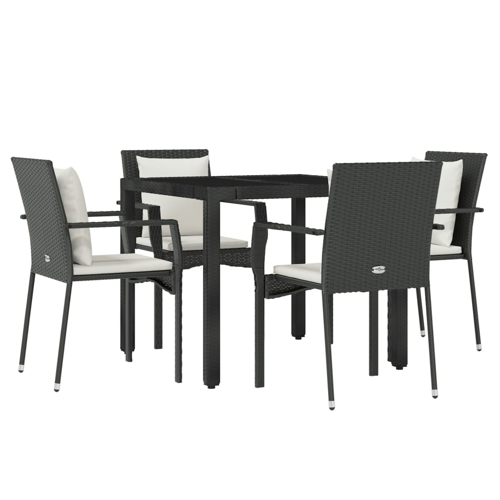 Set da Pranzo da Giardino 5 pz Nero con Cuscini in Polyrattan | homemem39