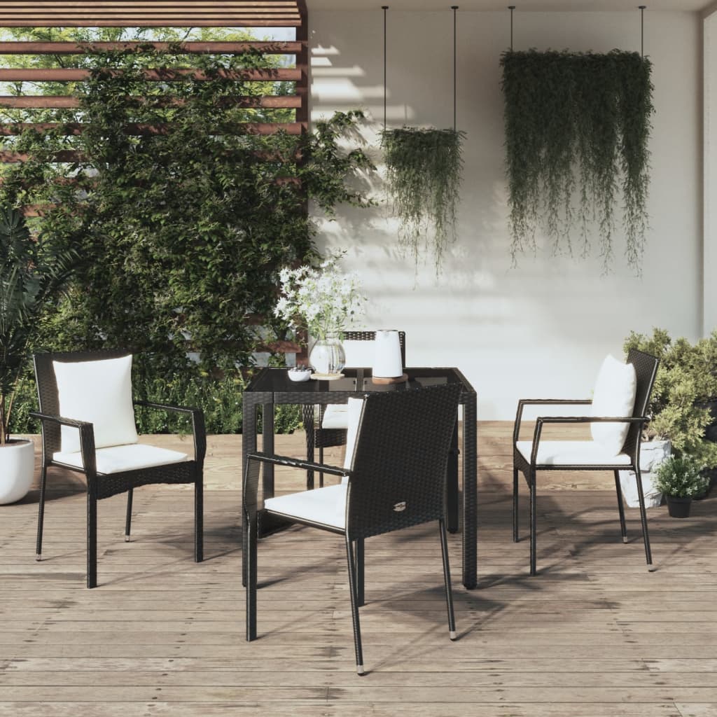 Set da Pranzo da Giardino 5 pz Nero con Cuscini in Polyrattan | homemem39