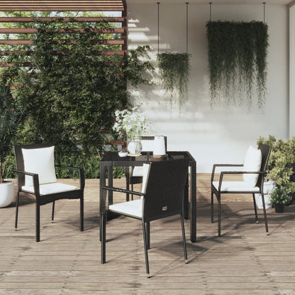 Set da Pranzo da Giardino 5 pz Nero con Cuscini in Polyrattan | homemem39