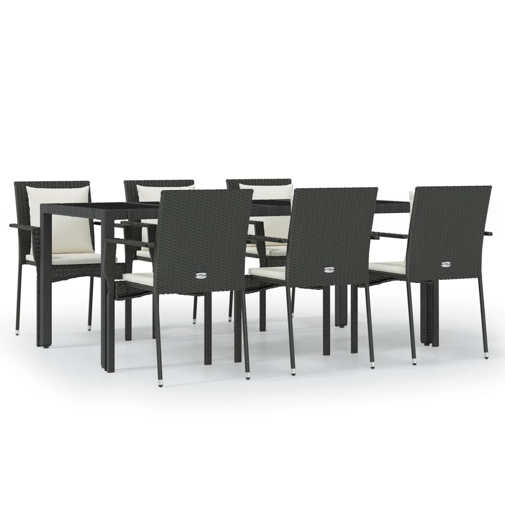 Set da Pranzo da Giardino 7 pz Nero con Cuscini in Polyrattan | homemem39