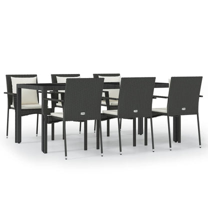 Set da Pranzo da Giardino 7 pz Nero con Cuscini in Polyrattan | homemem39