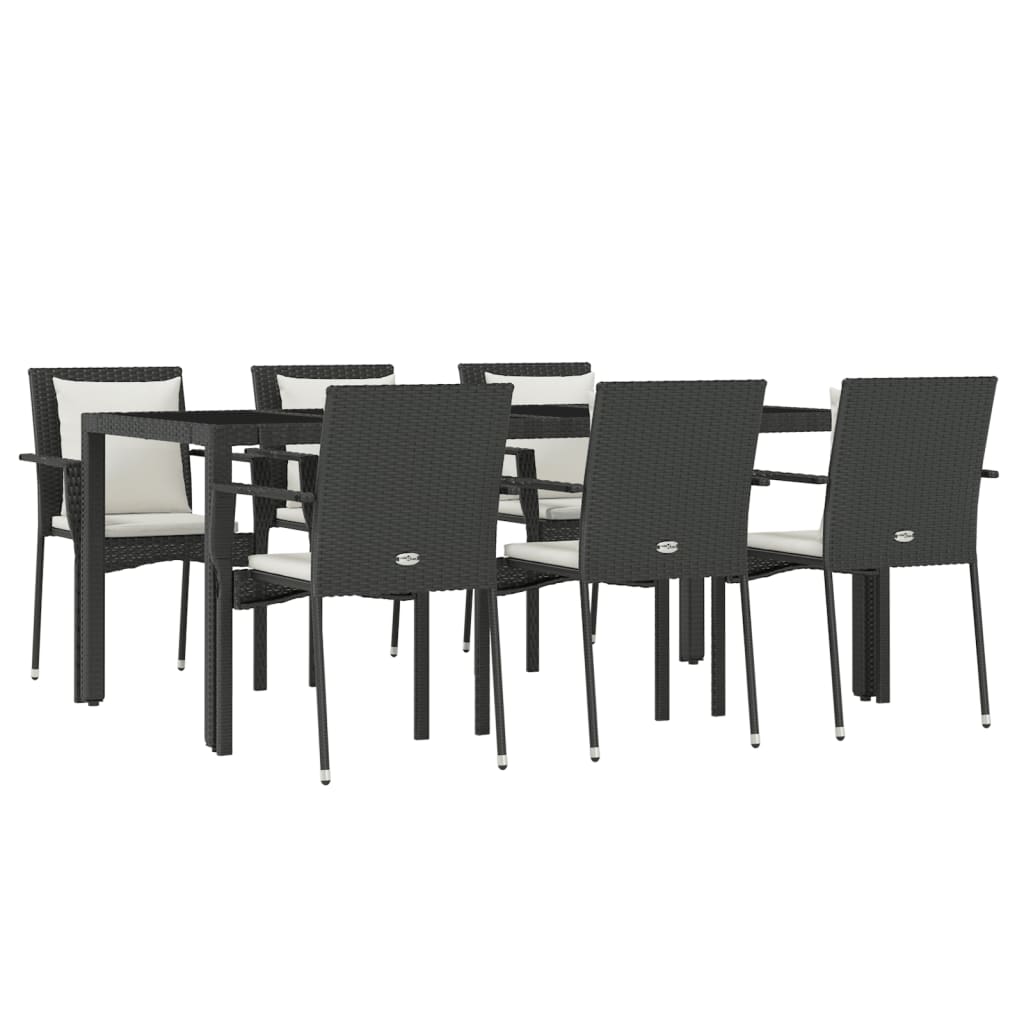 Set da Pranzo da Giardino 7 pz Nero con Cuscini in Polyrattan | homemem39