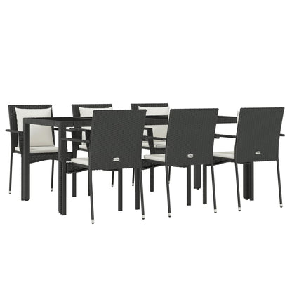Set da Pranzo da Giardino 7 pz Nero con Cuscini in Polyrattan | homemem39