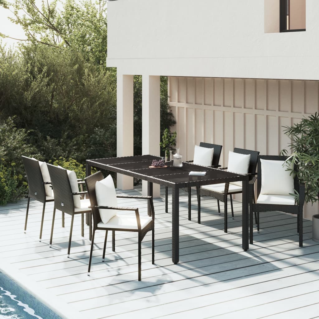 Set da Pranzo da Giardino 7 pz Nero con Cuscini in Polyrattan | homemem39
