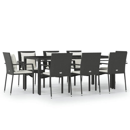 Set da Pranzo da Giardino 9 pz con Cuscini Nero in Polyrattan | homemem39