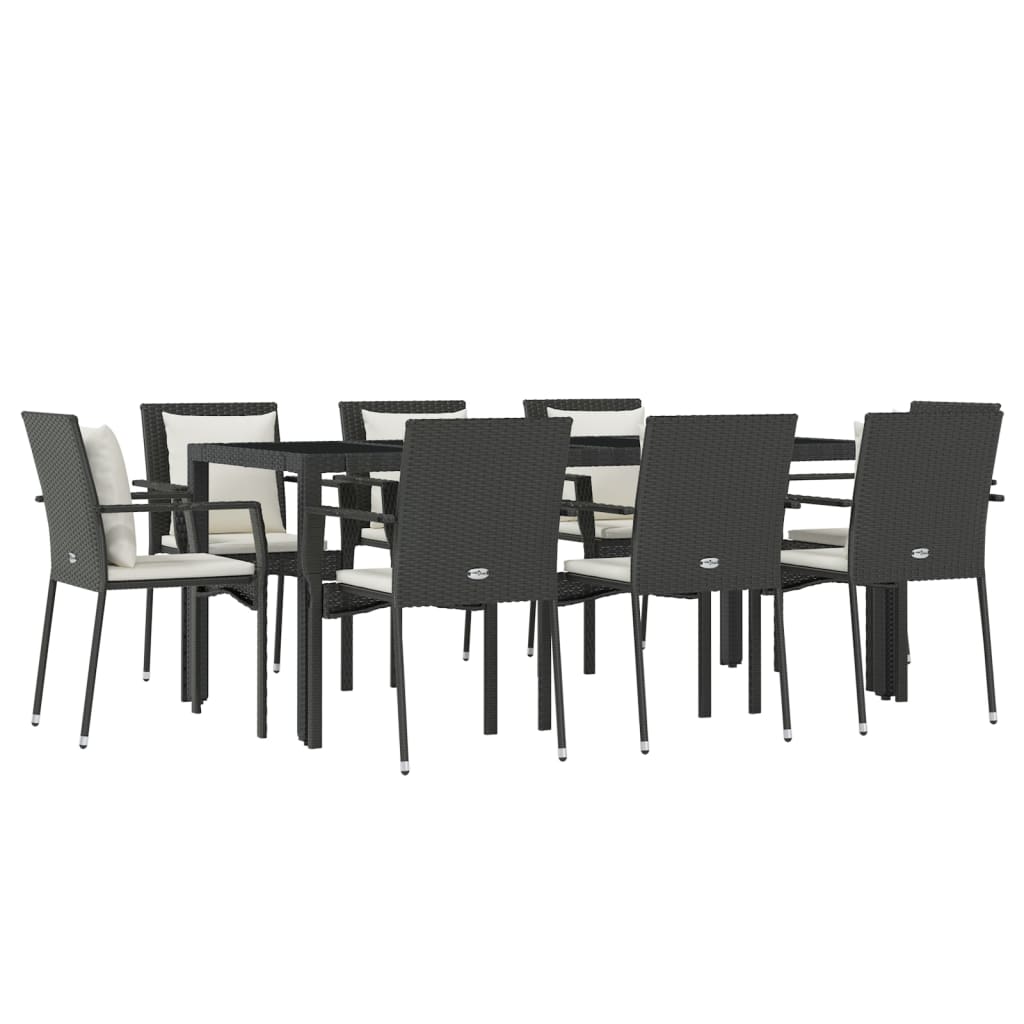Set da Pranzo da Giardino 9 pz con Cuscini Nero in Polyrattan | homemem39