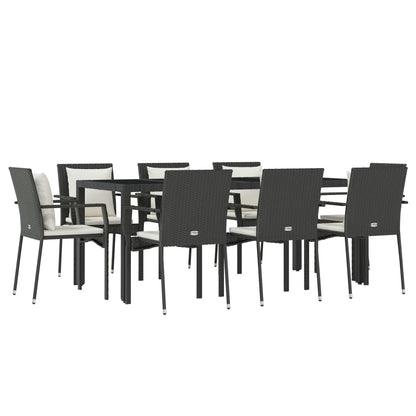 Set da Pranzo da Giardino 9 pz con Cuscini Nero in Polyrattan - homemem39
