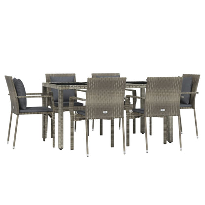 Set da Pranzo da Giardino 7 pz con Cuscini in Polyrattan Grigio - homemem39