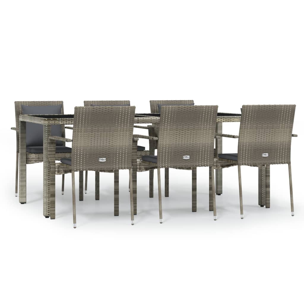 Set da Pranzo da Giardino 7 pz con Cuscini in Polyrattan Grigio - homemem39