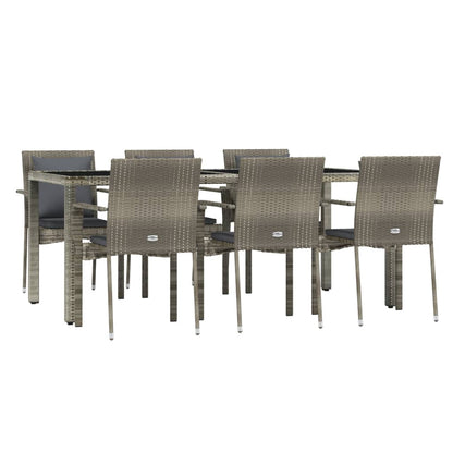 Set da Pranzo da Giardino 7 pz con Cuscini in Polyrattan Grigio - homemem39