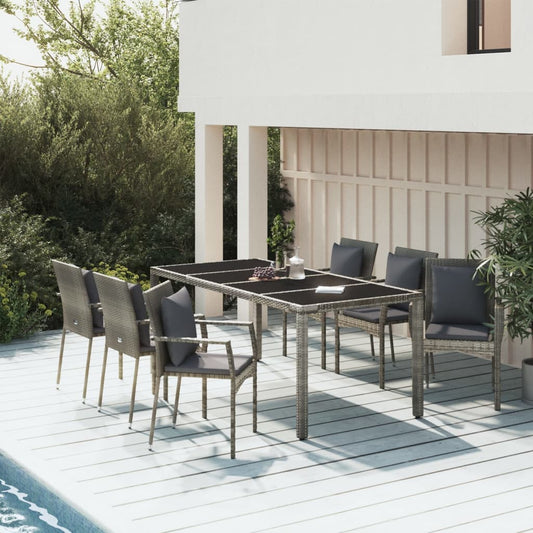 Set da Pranzo da Giardino 7 pz con Cuscini in Polyrattan Grigio - homemem39