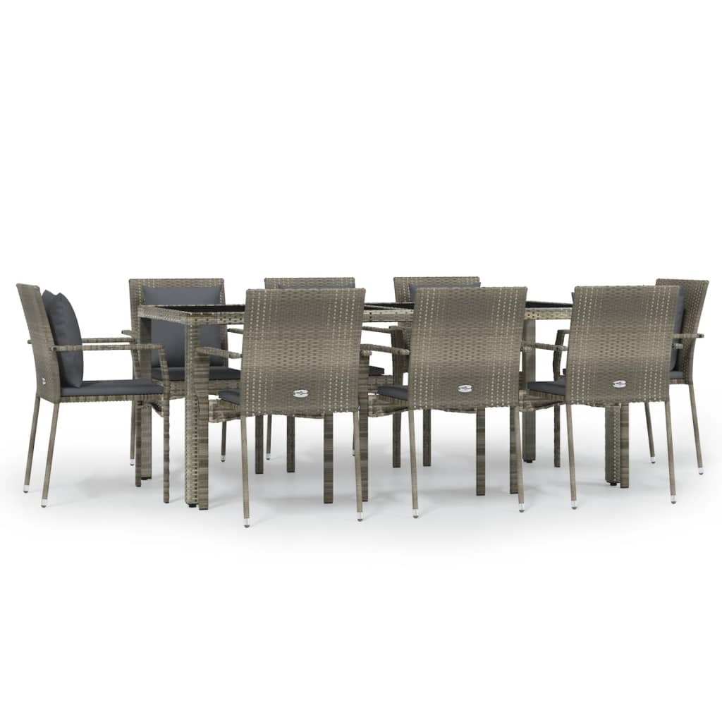 Set da Pranzo da Giardino 9 pz con Cuscini in Polyrattan Grigio - homemem39