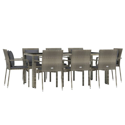 Set da Pranzo da Giardino 9 pz con Cuscini in Polyrattan Grigio | homemem39