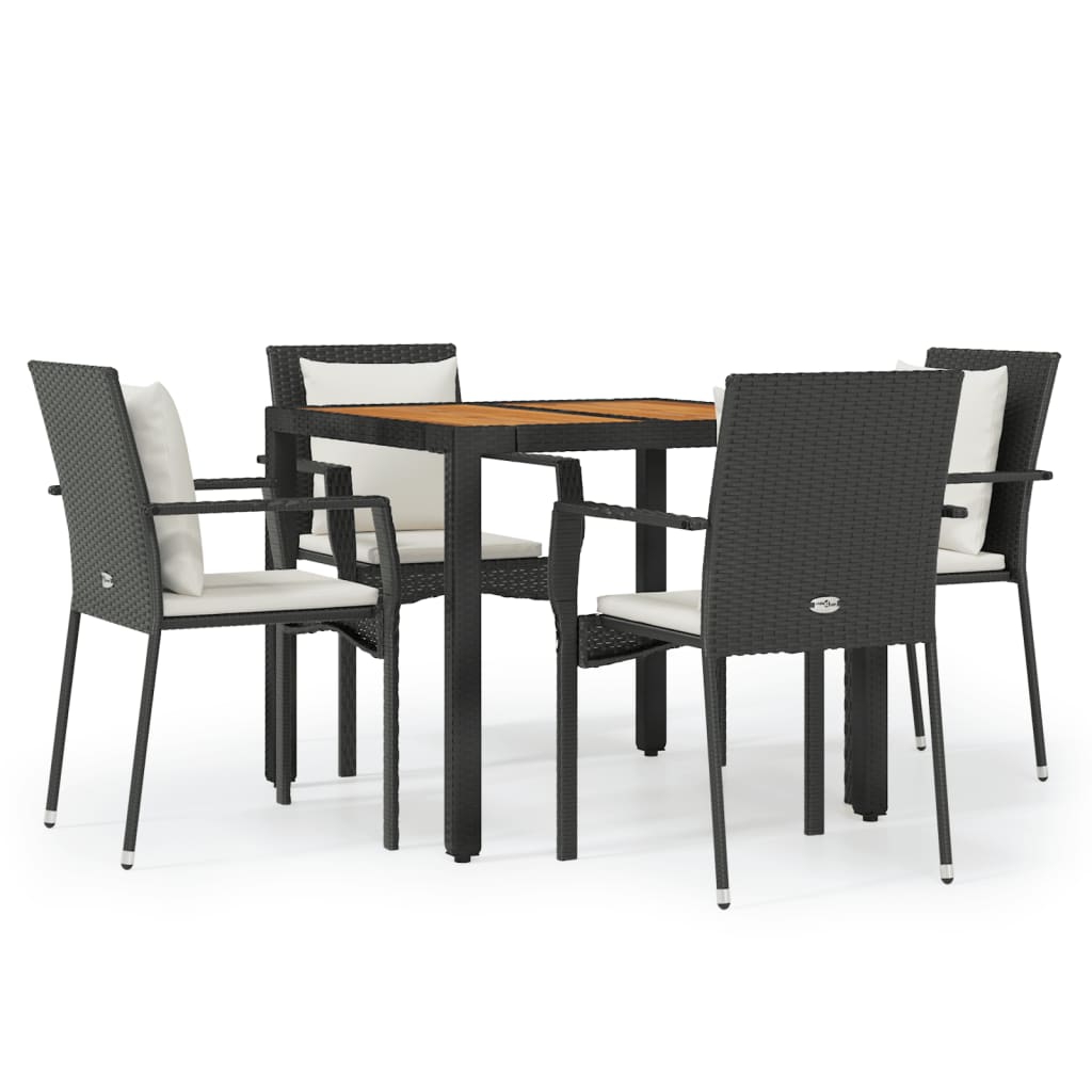 Set da Pranzo da Giardino 5 pz Nero con Cuscini in Polyrattan | homemem39