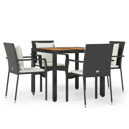 Set da Pranzo da Giardino 5 pz Nero con Cuscini in Polyrattan | homemem39