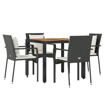 Set da Pranzo da Giardino 5 pz Nero con Cuscini in Polyrattan - homemem39