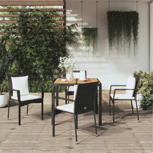 Set da Pranzo da Giardino 5 pz Nero con Cuscini in Polyrattan - homemem39