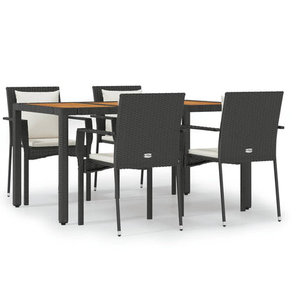 Set da Pranzo da Giardino 5 pz Nero con Cuscini in Polyrattan - homemem39