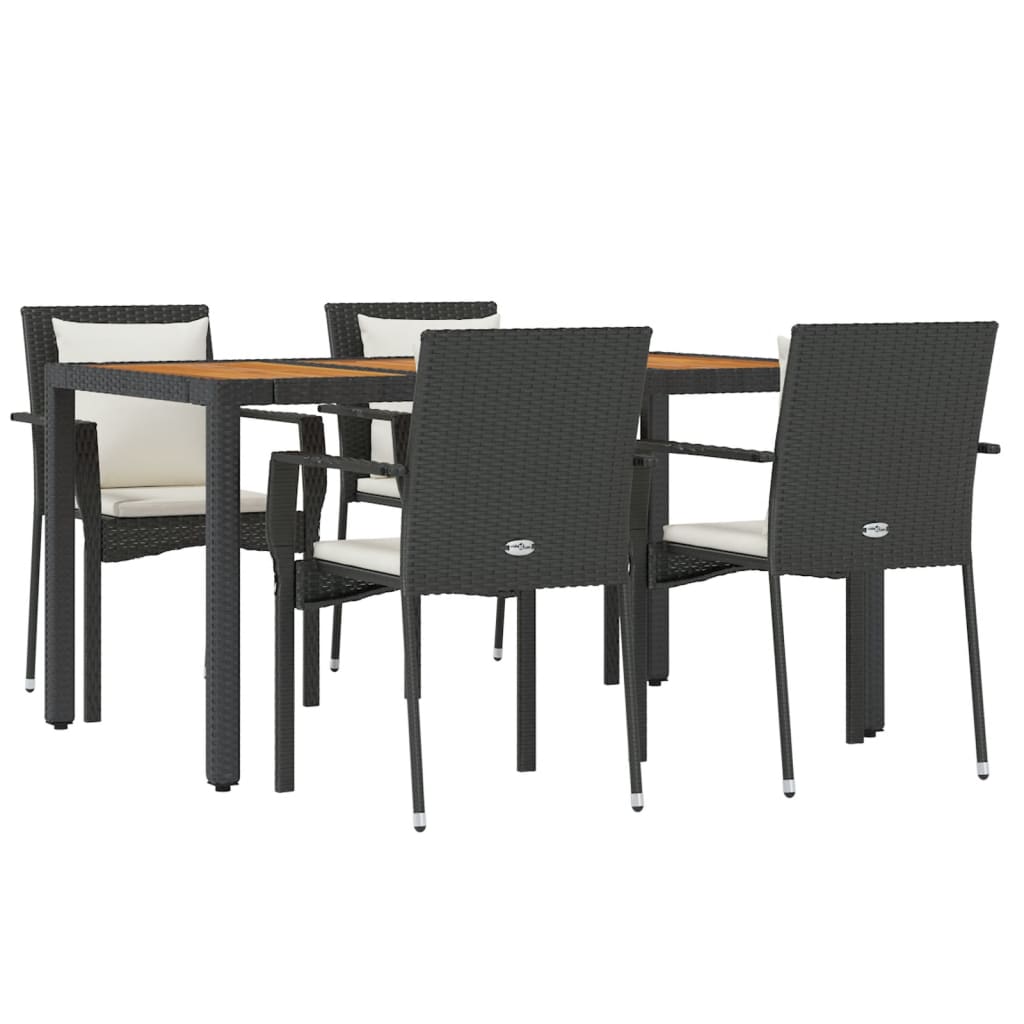 Set da Pranzo da Giardino 5 pz Nero con Cuscini in Polyrattan - homemem39