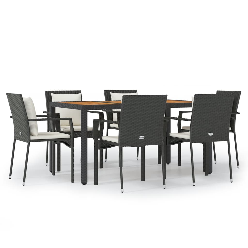 Set da Pranzo da Giardino 7 pz Nero con Cuscini in Polyrattan | homemem39