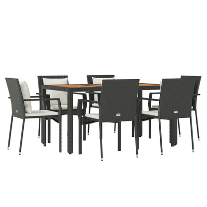 Set da Pranzo da Giardino 7 pz Nero con Cuscini in Polyrattan - homemem39