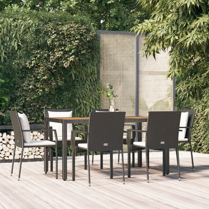 Set da Pranzo da Giardino 7 pz Nero con Cuscini in Polyrattan | homemem39