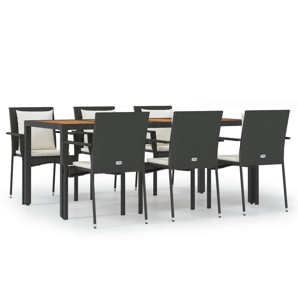 Set da Pranzo da Giardino 7 pz Nero con Cuscini in Polyrattan | homemem39